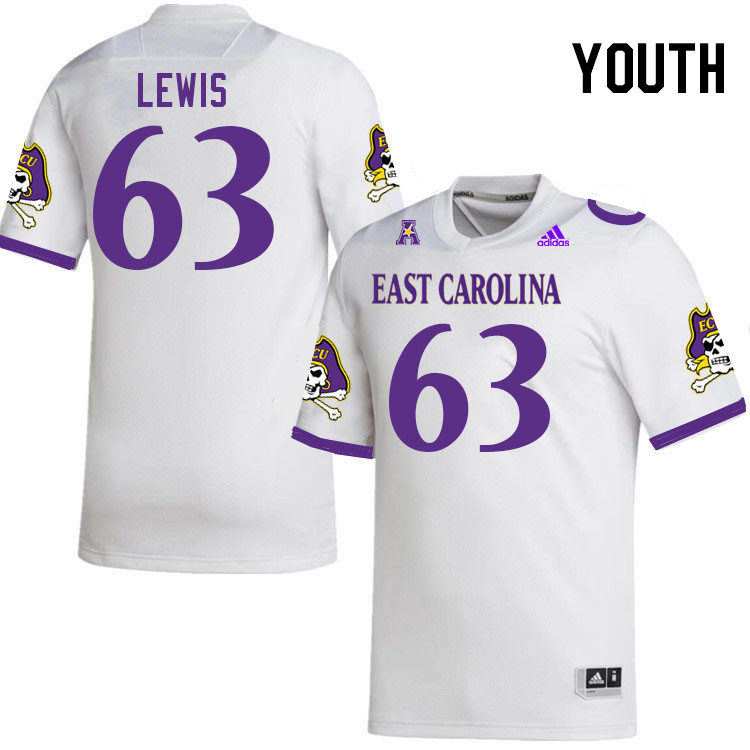 Youth #63 Grayson Lewis ECU Pirates 2023 College Football Jerseys Stitched-White